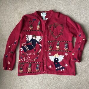 Quacker Factory Vintage Grandma Knit Angel cardigan L